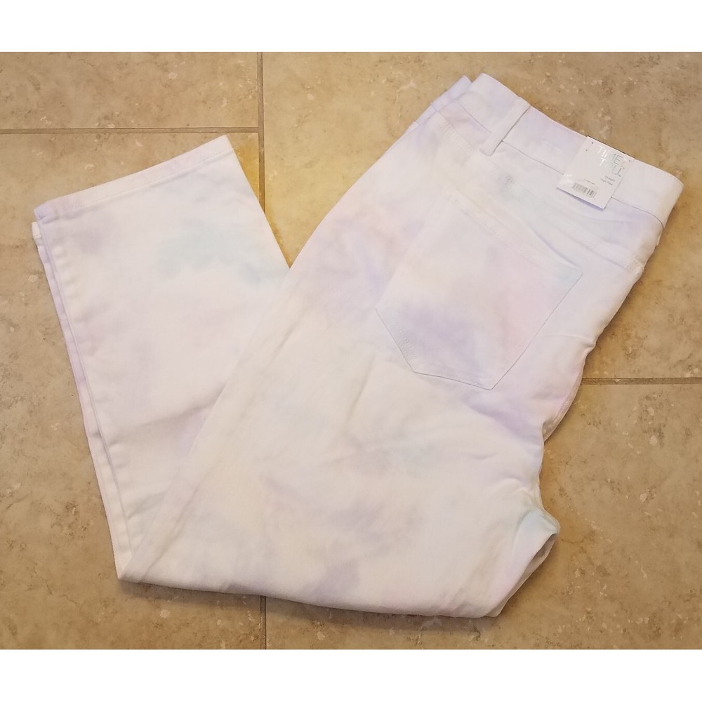 Time and Tru Women Hi-Rise Straight Crop Jean Pants White Cotton Candy sz 18 NEW